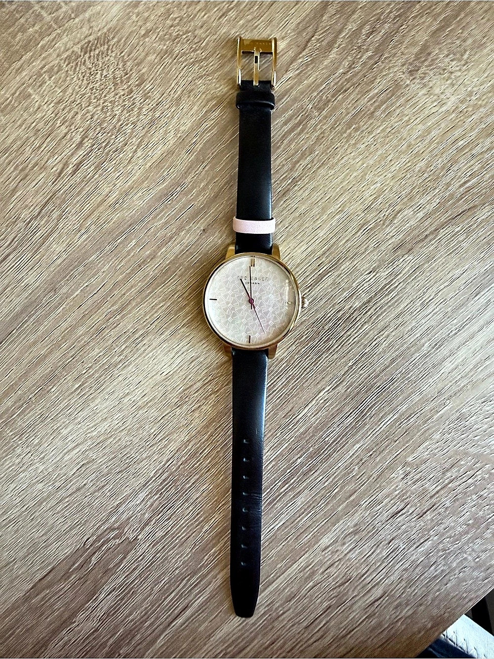 Ted Baker Geometric Dial Watch in Black & Gold, Pink accents